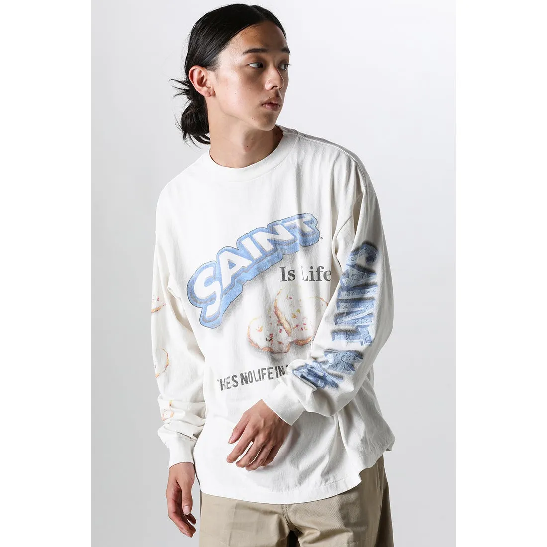 SAINT Mxxxxxx HEART COOKIES L/S TEE/WHT Love Oreo printed long sleeves Off-white S-XL Customized co-branded main mark/wash mark Correct version Ready-made garments washed and distressed VINTAGE feeling Top-notch printing technology Perfect restoration